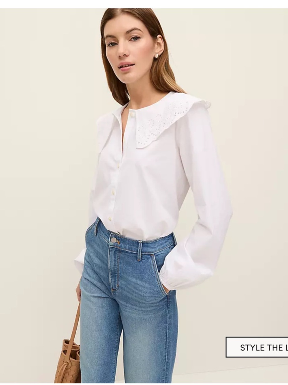 Ann Taylor White Eyelet-Collar Button-Down Blouse